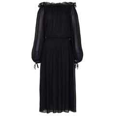 1970s Christian Dior Boutique Couture Label Black Silk Chiffon Dress 9