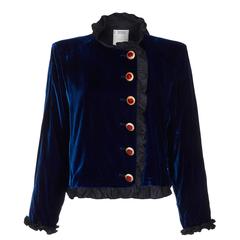 Vintage 1980s Yves Saint Laurent Blue Velvet Smoking Jacket