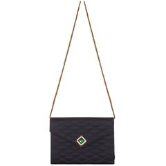 Rare 1980s Chanel Black Satin Gripoix Stone Bag 12