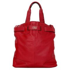  Lancel Red Leather Tote Bag w. Crossbody Strap