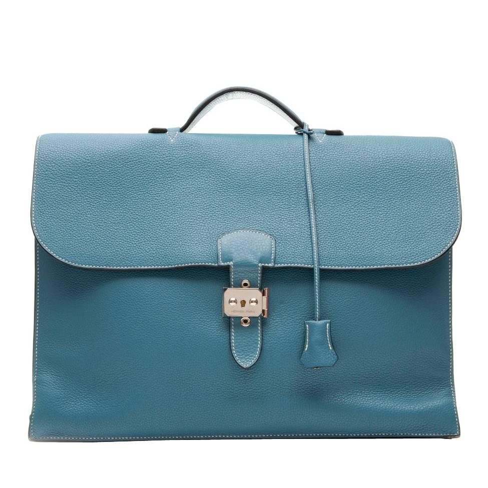 Hermes Blue Jean Clemence Leather Sac a Depeche Briefcase 
