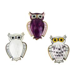 Three David Andersen Norway Enamel Owl Sterling Silver Brooch Pins 2