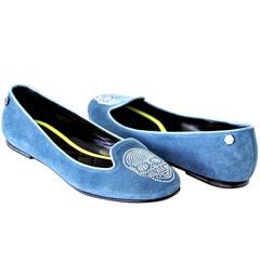 PHILIPP PLEIN Shoe Blue Suede Diamante Skull 39.5 / 9.5 7