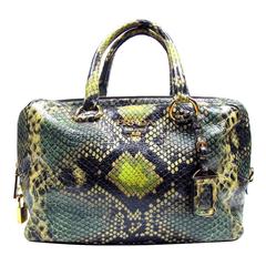 Prada Python Print Leather Large Bag Tote Brown Green Snakeskin Gold Saffiano