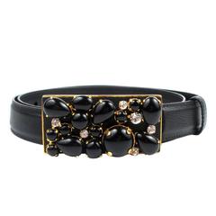 Prada Belt - Jewel Saffiano Small Black Gold Leather Rhinestone Crystal