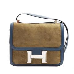 HERMES Tillleul / Bleu De Galice Two-Tone Suede Constance Shoulder Bag 3