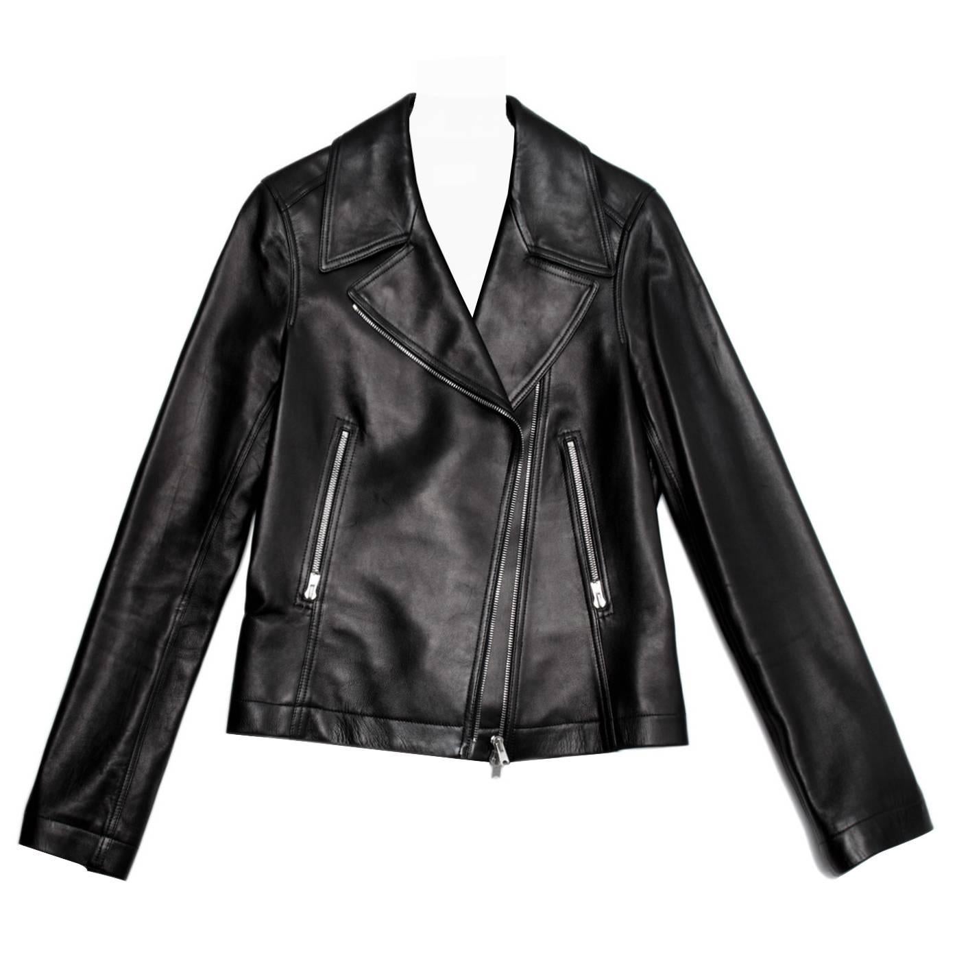 Alaia Black leather Moto Jacket For Sale