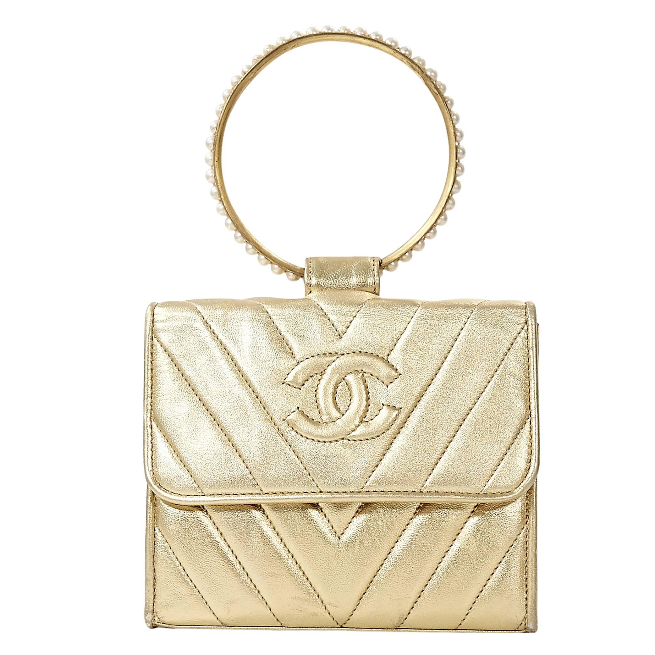 Gold Chanel Top Handle Evening Bag