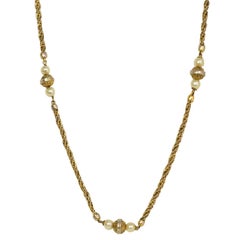 Chanel Pearl & Gold Beaded Long Chain Link Necklace