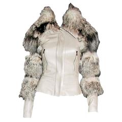 Rare Iconic Tom Ford Gucci FW 2003 Beige Leather Fox Fur Corseted Runway Jacket!