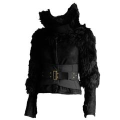 Rare et emblématique veste de défilé Tom Ford Gucci en cuir noir et fourrure, automne-hiver 2003