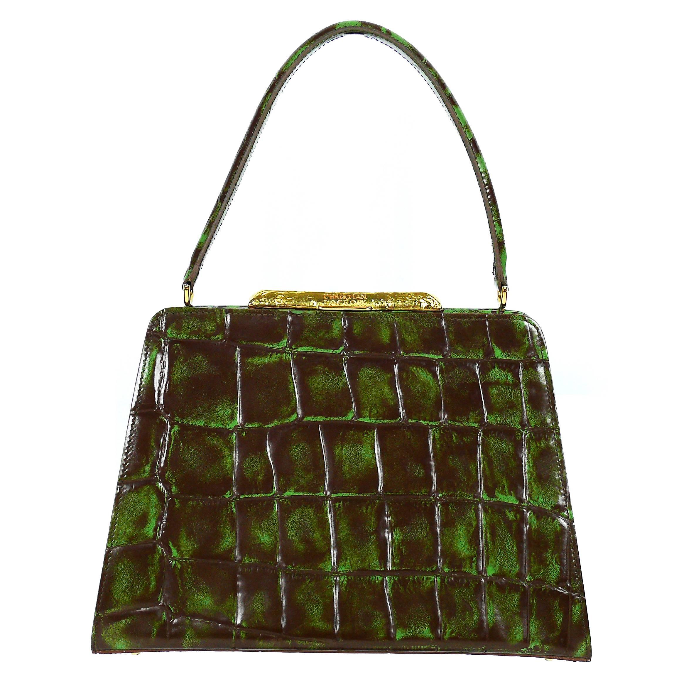 Christian Lacroix Vintage Rare Vibrant Croc Embossed Handbag