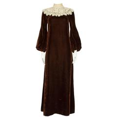 1960’s Brown Velvet and Victorian Lace Dress at 1stDibs