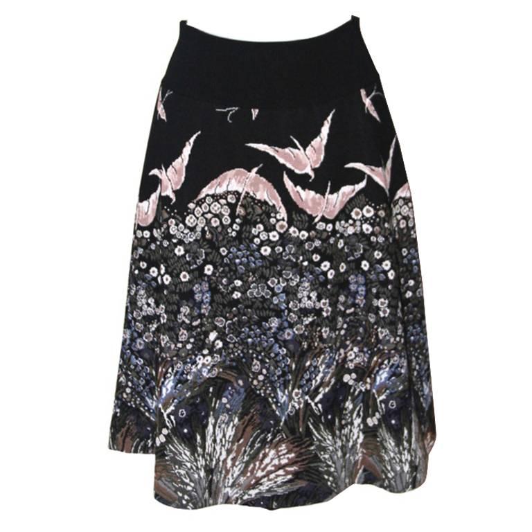 Valentino Intarsia Knit Floral and Birds Design Skirt Sz XS