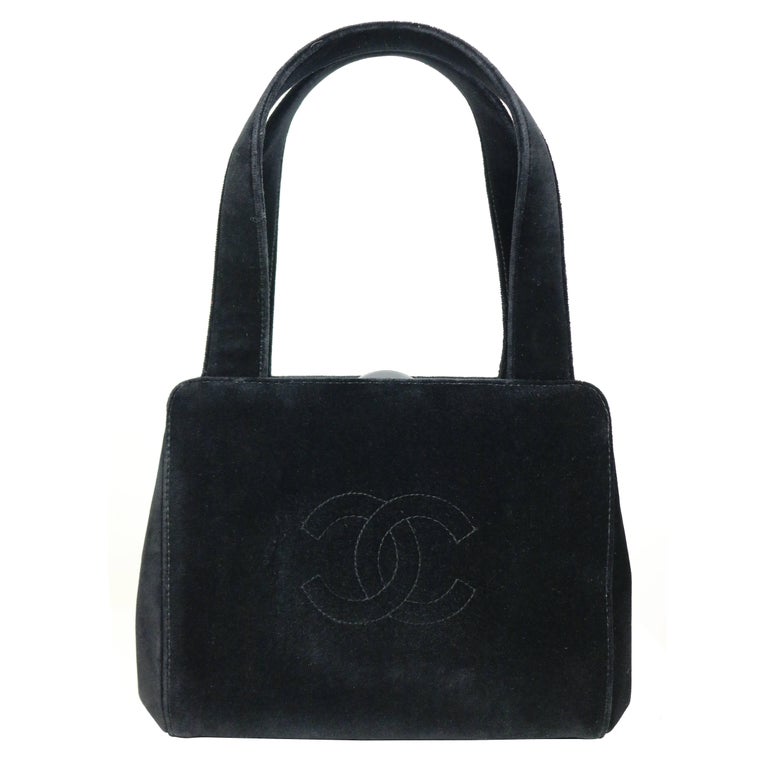 Chanel Black Velvet CC Logo Handbag at 1stDibs