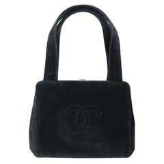 Chanel Black Velvet "CC" Logo Handbag 6