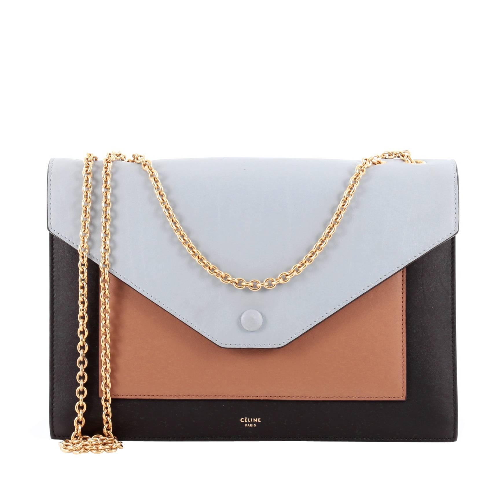 Celine Pocket Envelope Shoulder Bag Leather with Suede Medium