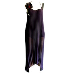 Dolce & Gabbana Purple Pleated Silk Dress with Flower Detail