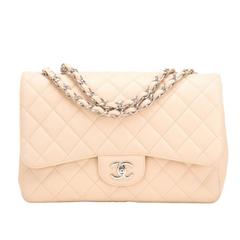 Chanel Beige Quilted Caviar Jumbo Classic Flap Bag