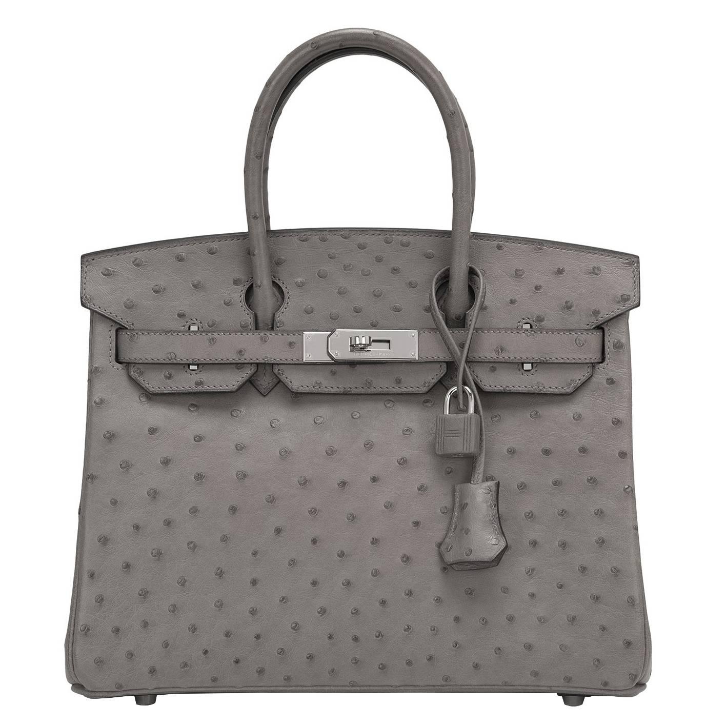 Hermes 30cm Palladium Hardware Gris Tourterelle Ostrich Birkin Bag For Sale