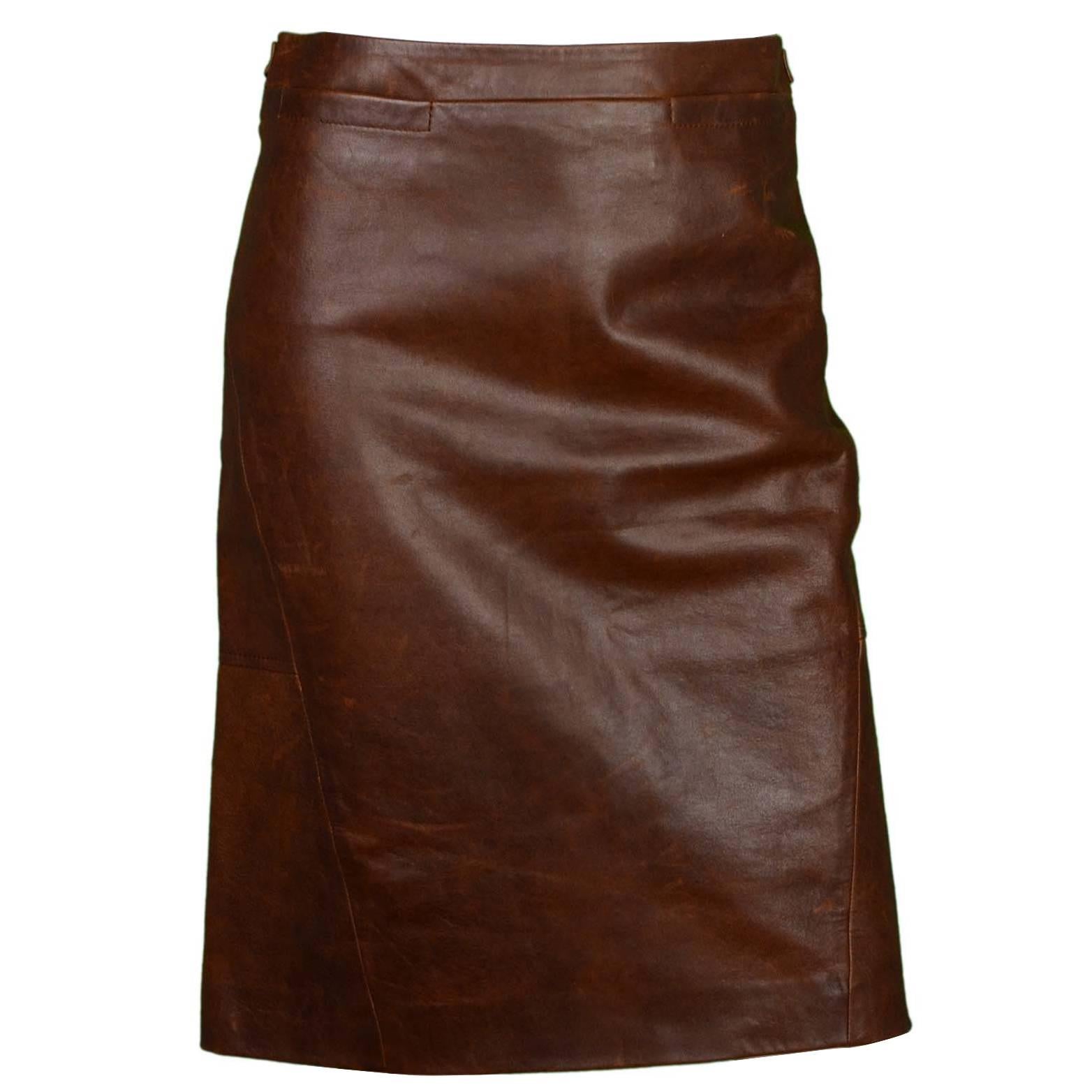 MaxMara Brown Leather Skirt Sz 4