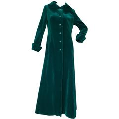 Vintage Maxi Jewel Emerald Green Cotton Velvet 1970s Coat