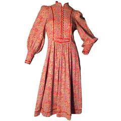 Liberty Fine Feathers Henley-In-Arden Paisley Wool Folk Midi Length 1970s Dress