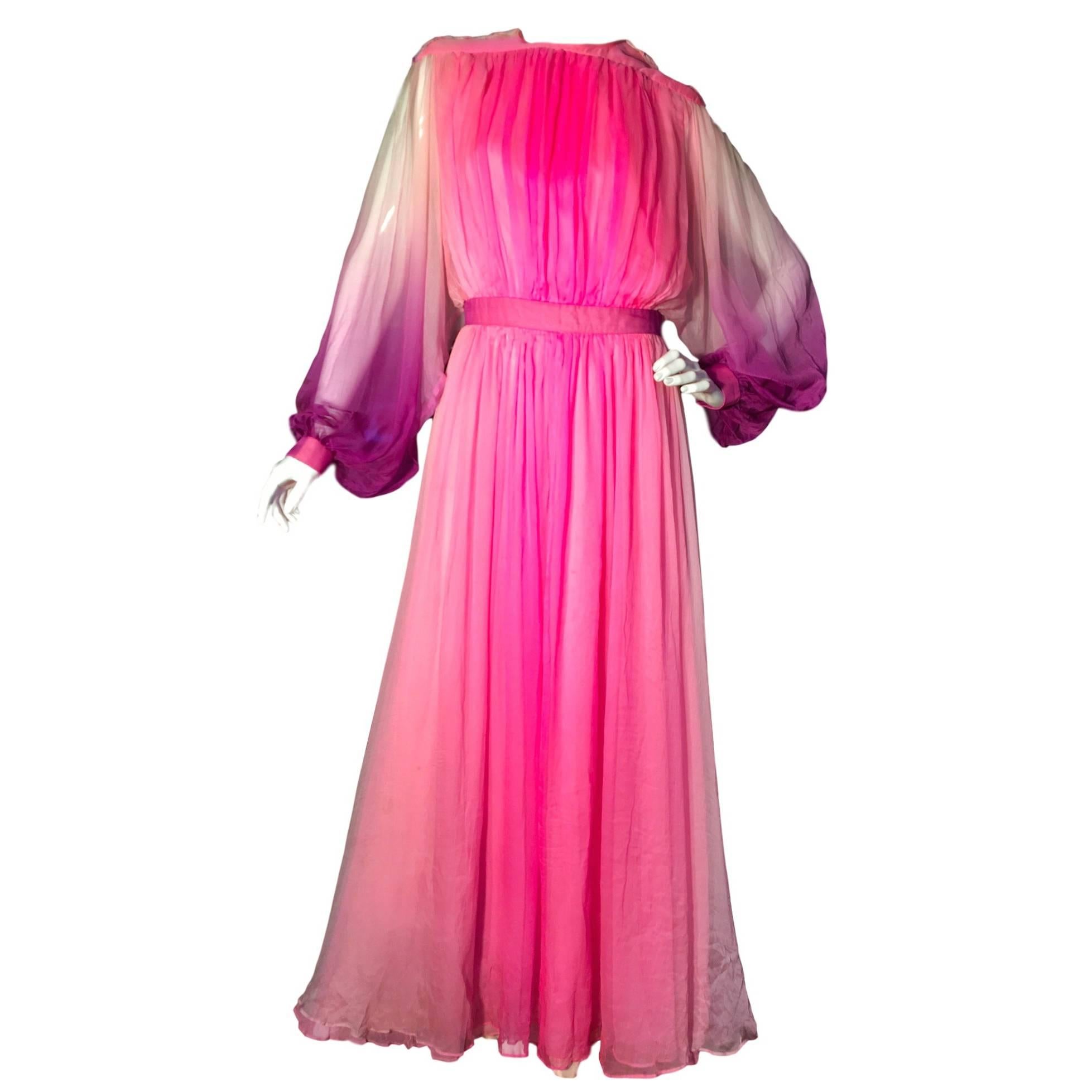 Norman Hartnell Vintage Silk Chiffon Grecian Maxi Dress 