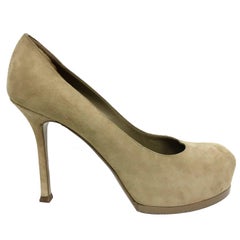 YSL Yves Saint Laurent Tribtoo 80 Nude Suede Pump Shoes in Box Size 37