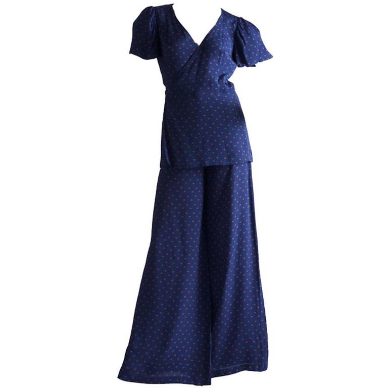 Vintage Biba 1970s Deco Style Two Piece Rayon Trouser Suit Rare