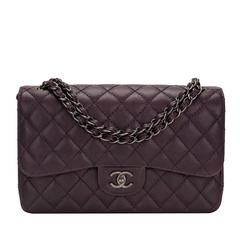 Chanel Dark Purple Quilted Caviar Jumbo Classic Double Flap Bag