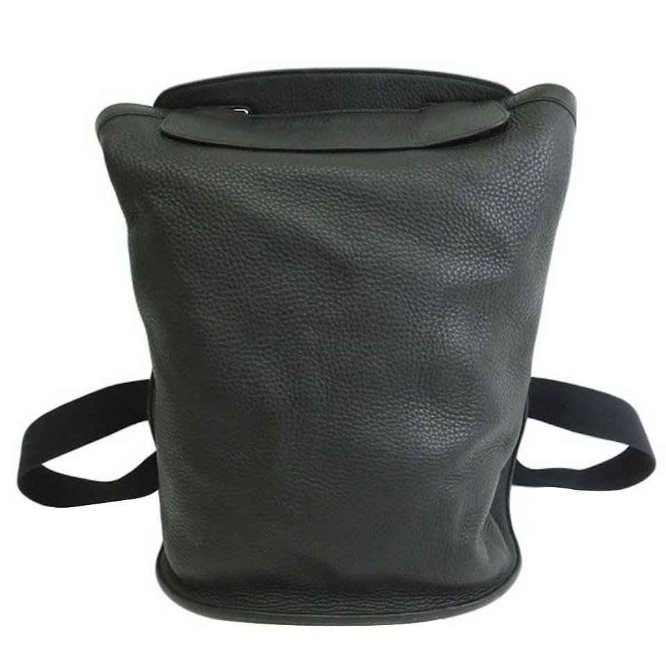 Hermes Vintage Black Leather Canvas Men's Women's Unisex Backpack Shoulder Bag