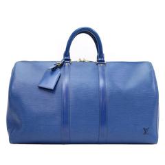 Vintage Louis Vuitton Keepall 45 Blue Epi Leather Duffle Travel Bag