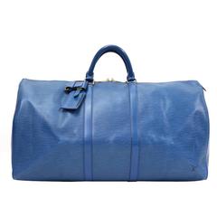 Vintage Louis Vuitton Keepall 55 Blue Epi Leather Duffle Travel Bag