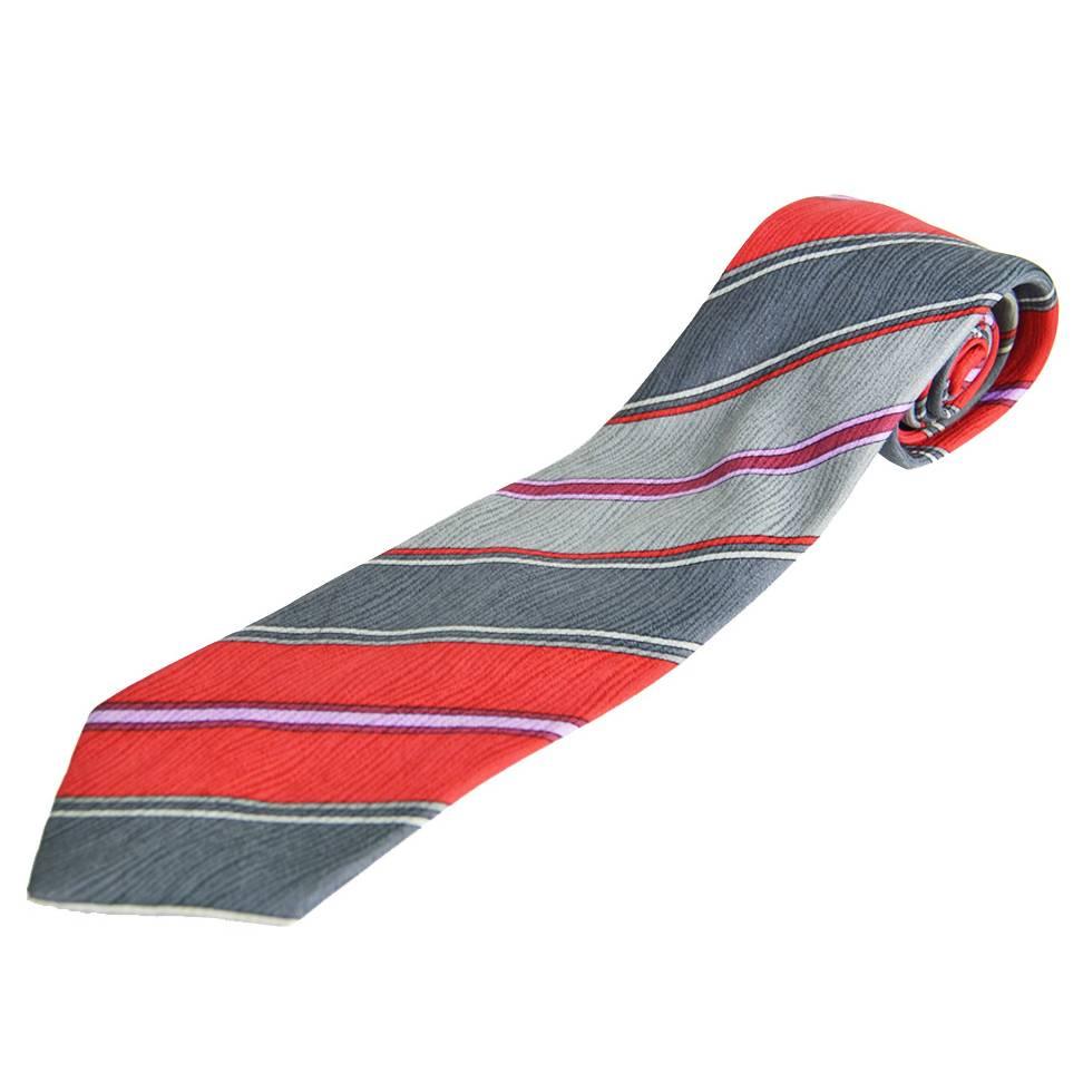 Pierre Balmain Red & Grey Silk Made in Italy Mens Tie, 1980s For Sale