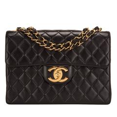 Chanel Vintage Black Quilted Lambskin Jumbo Classic Flap Bag