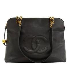 Vintage Chanel Jumbo XLarge Black Caviar Leather Tote Shoulder Bag