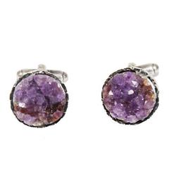 Amazing brutalist amethyst silver cufflinks of 1950