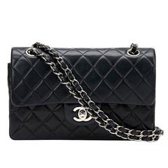 Vintage 1990s Chanel Black Quilted Lambskin Small Classic Double Flap Bag