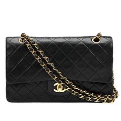 1990s Chanel Black Quilted Lambskin Vintage Medium Classic Double Flap Bag