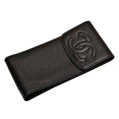 Vintage CHANEL black caviar mini pouch for iPhone, cigarettes, coins, card case.