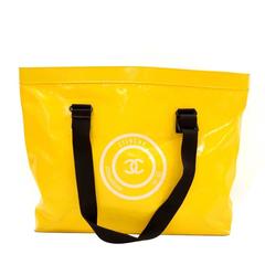 Vintage Chanel Yellow Vinyl Waterproof Large Limited Tote Bag