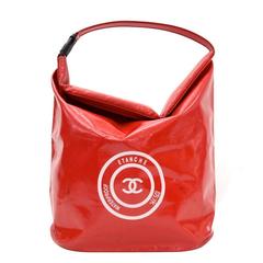 Vintage Chanel Red Vinyl Waterproof Large Limited Tote Bag