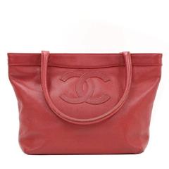 Chanel Red Caviar Leather Tote Hand Bag