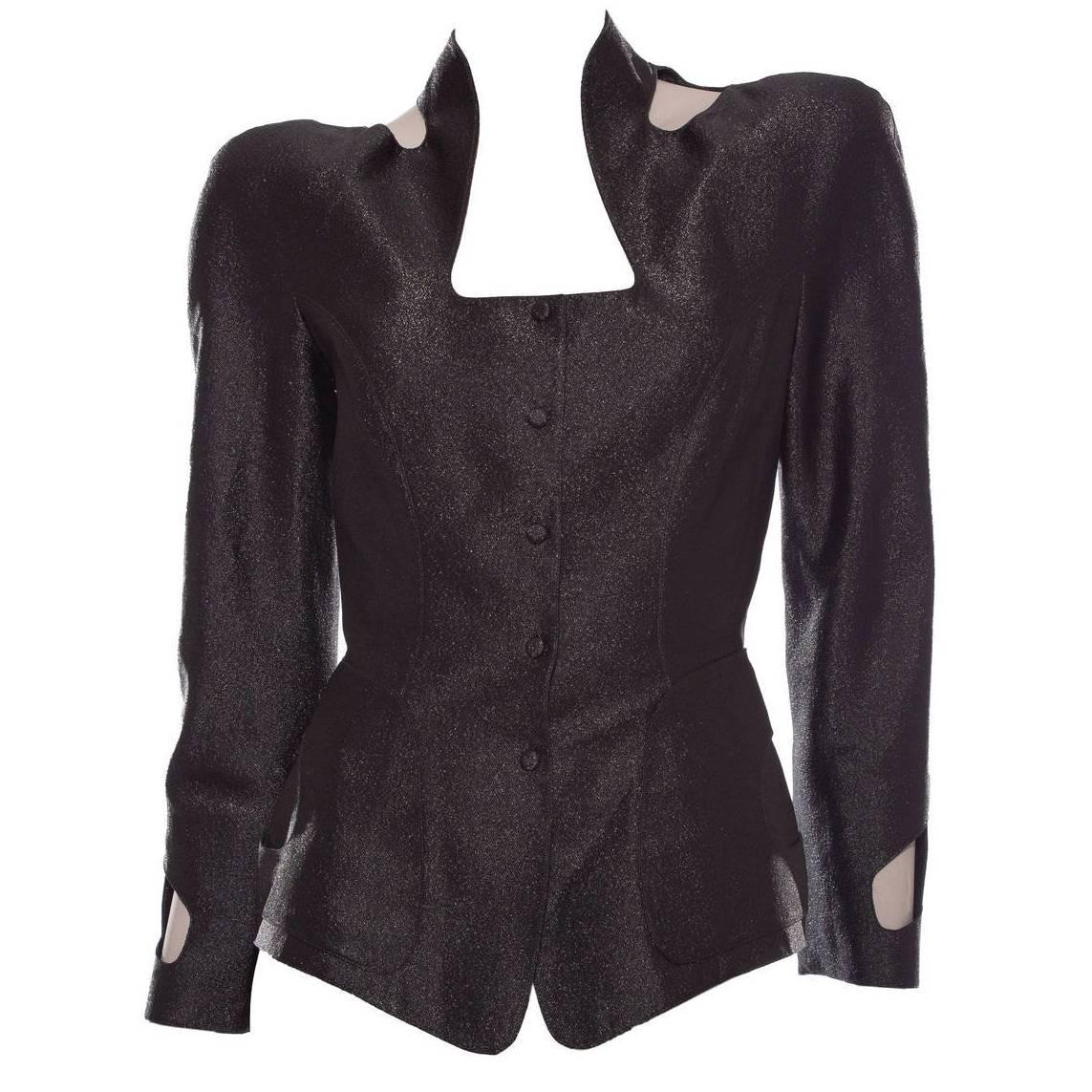 Thierry Mugler Black Jacket With Cut-Out Sleeve And Shoulder, Circa 1980's