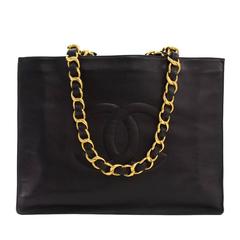 Chanel Jumbo XL Black Leather Shoulder Shopping Tote Bag