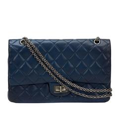 2010s Chanel Navy Quilted Lambskin 2.55 Reissue 227 Double Flap Bag