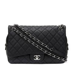 2015 Chanel Black Quilted Washed Caviar Leather Jumbo Easy Carry Flap Bag
