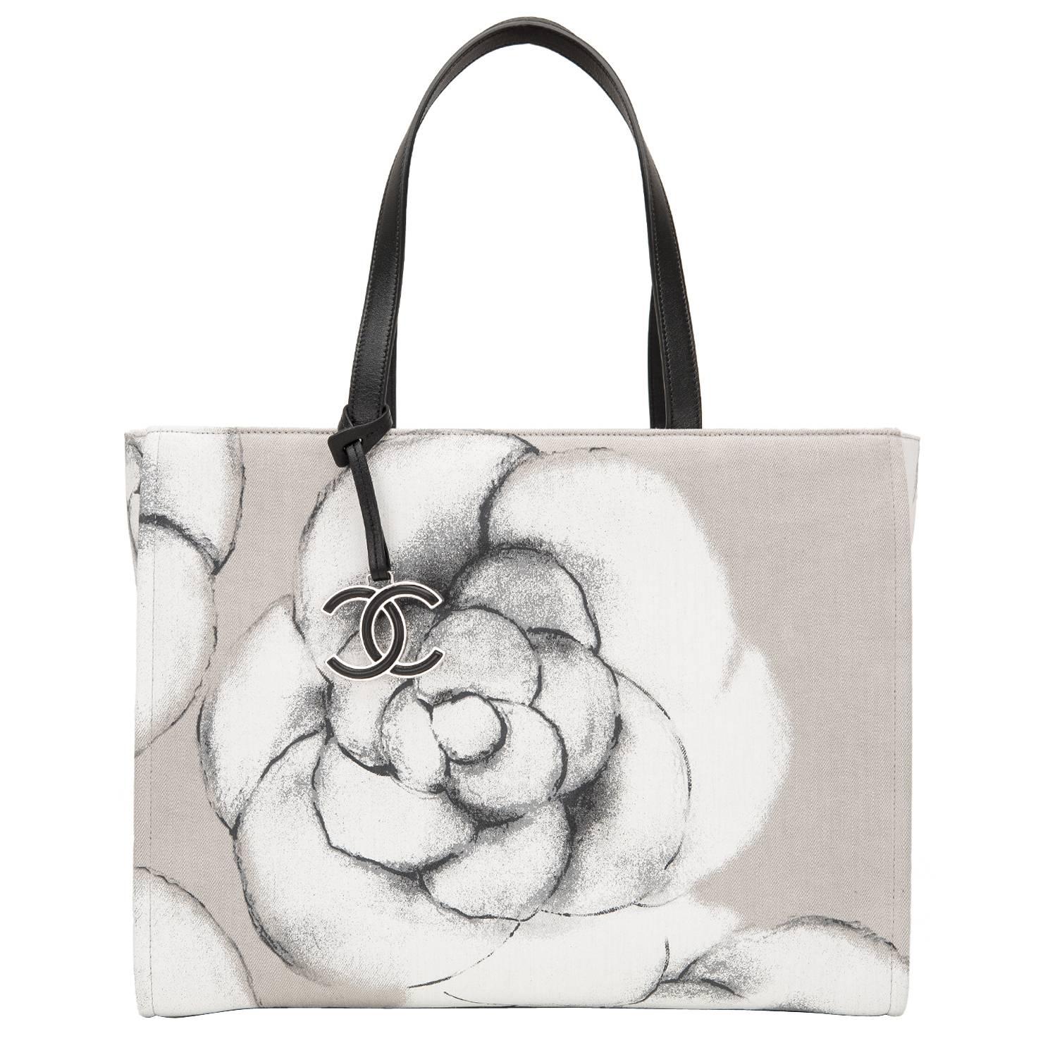 Chanel Canvas And Leather Camellia Large Shopping Tote