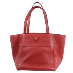 Prada Fire Red Grained Leather Tote Bag 12